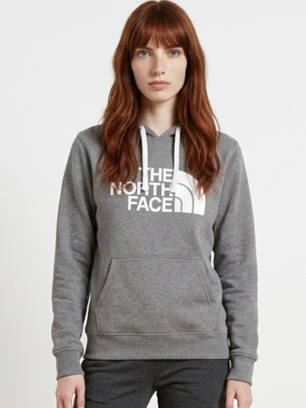 The North Face Heather Gray Pullover Hoodie with White Logo